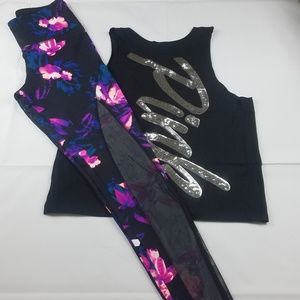 PINK/VS Black Floral Outfit 2pc Set Bling Tee Sm